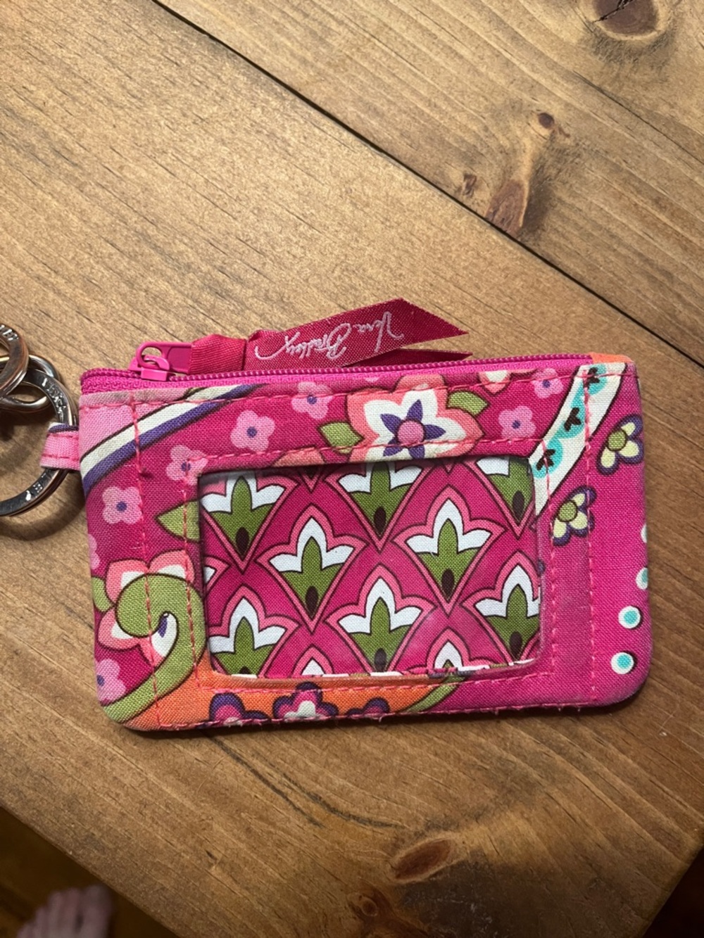 Vera Bradley Hot Pink Floral ID Card Keychain